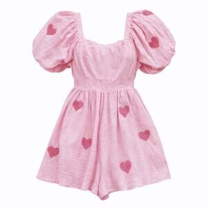 Mainstrip Pink Glitter Heart Romper Gauze Cotton Spring Outfit Size Large NWT